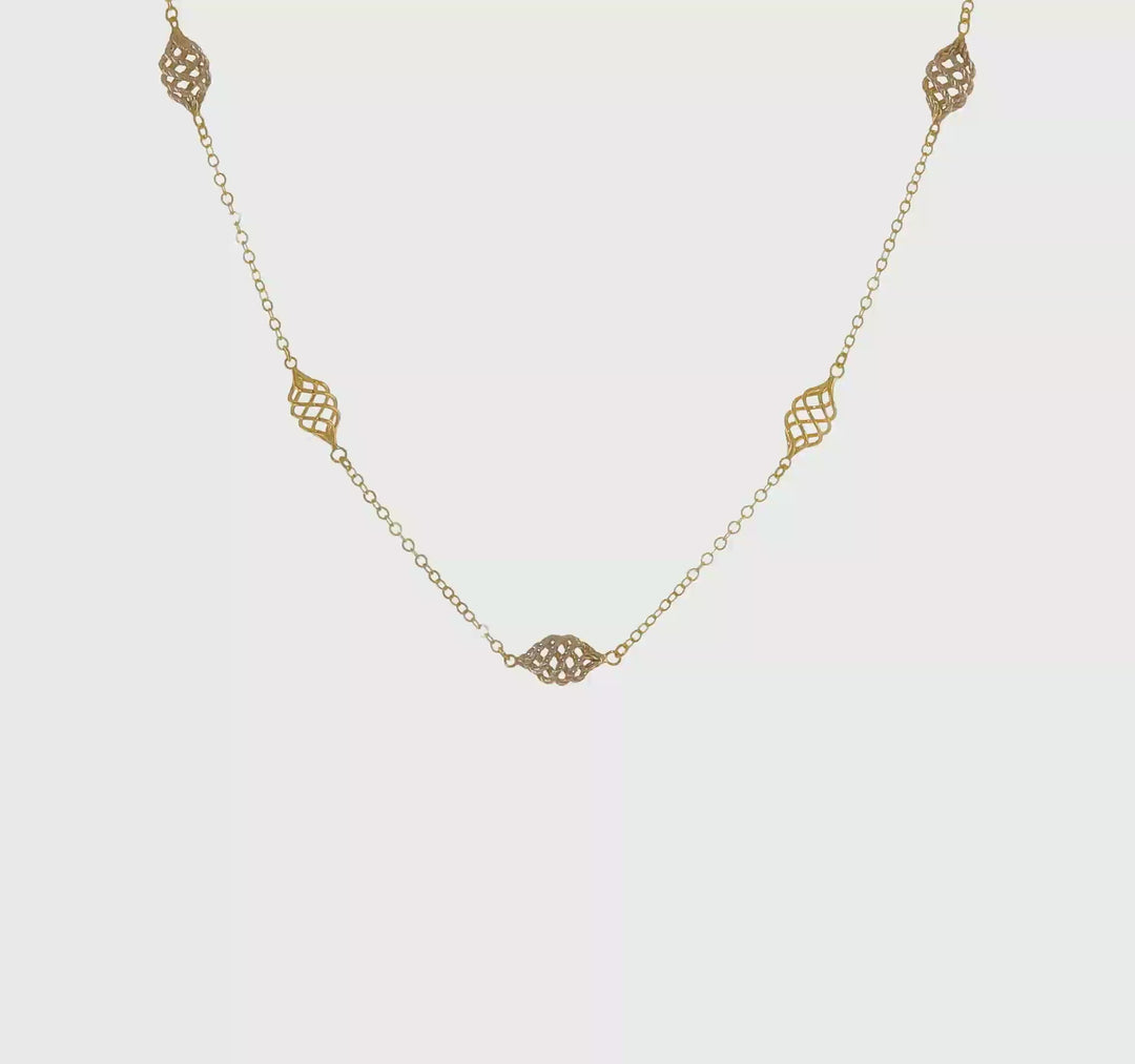 Collar de 14K Oro Bicolor Pulido con Espirales y 5 Estaciones – 18 Pulgadas