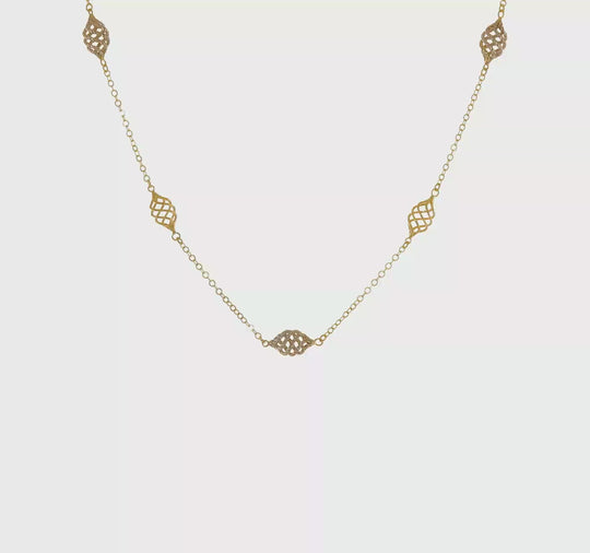 Collar de 14K Oro Bicolor Pulido con Espirales y 5 Estaciones – 18 Pulgadas