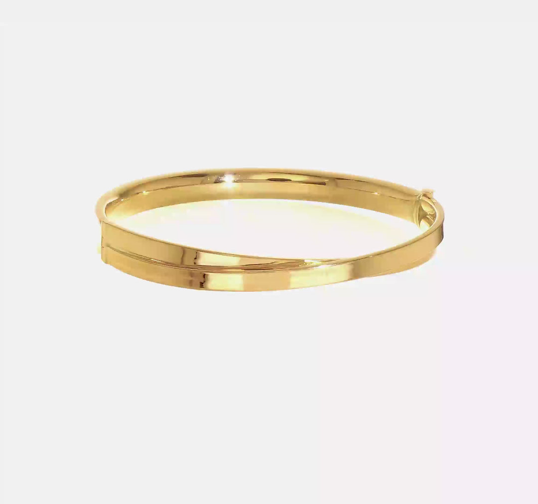 Brazalete Bangle de Oro Amarillo Pulido 14K con Diseño Bypass