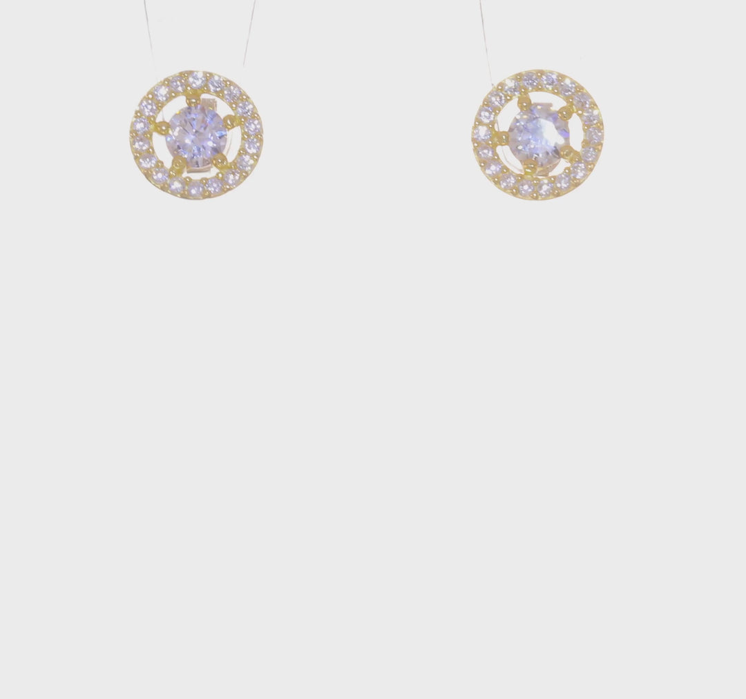 Pendientes de Stud con Halo de CZ en Oro Amarillo de 14k