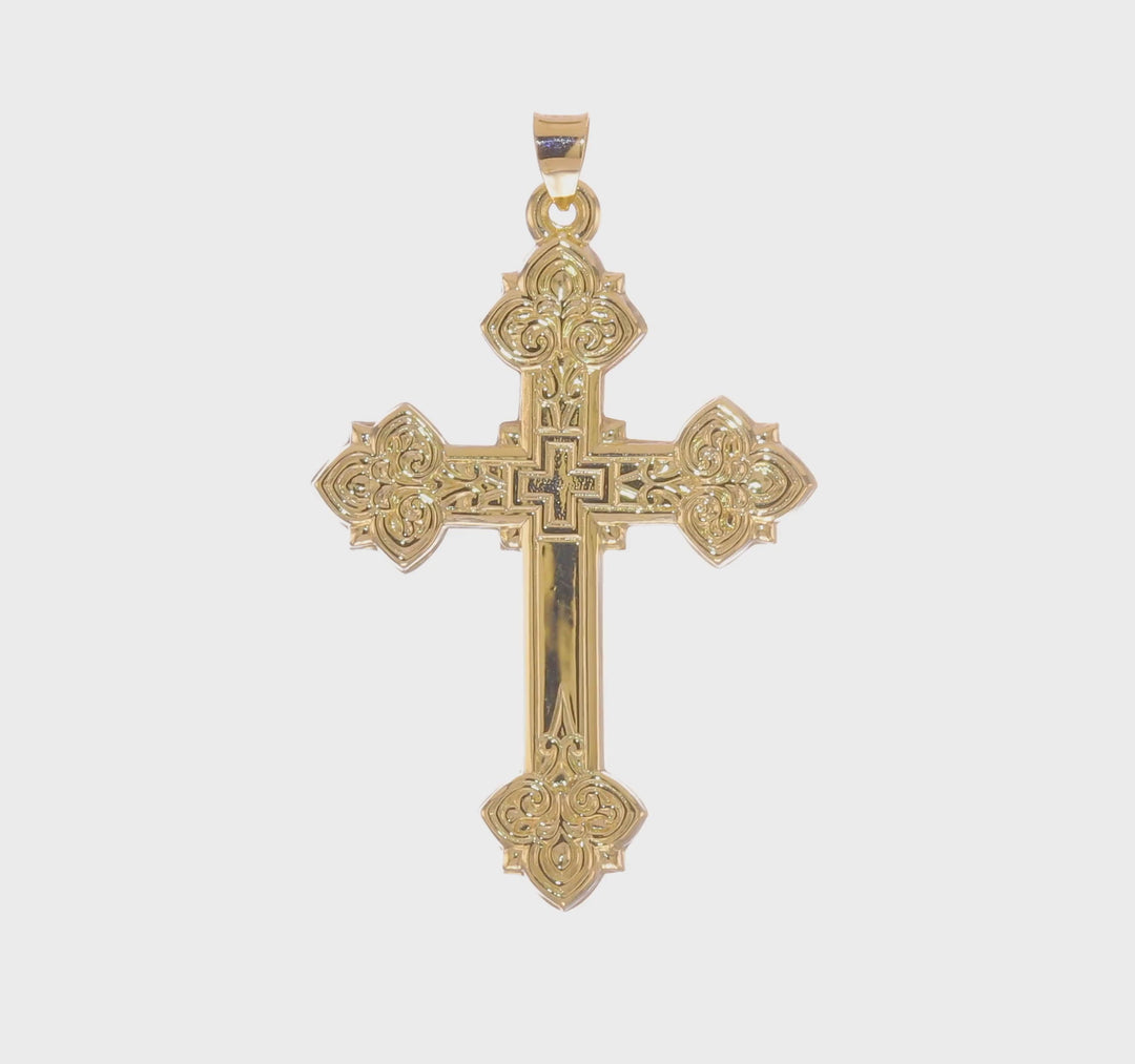 Colgante de Cruz Fleur de Lis Hueca Elegante en Oro Amarillo de 14k Pulido