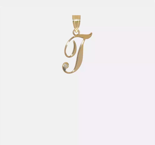 Colgante de Inicial "T" en Oro Amarillo de 14k con Diamante