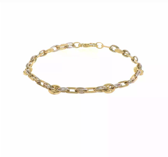 Pulsera Bicolor Texturizada de Doble Enlace Elegante de 14K