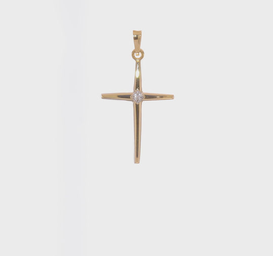 Colgante Cruz de Centro en Forma de Diamante Bicolor Pulido Sólido 14K