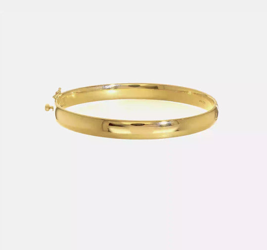 Pulsera Bangle de Oro Amarillo de 14k, 6.4mm, Sólida, Pulida con Bisagra