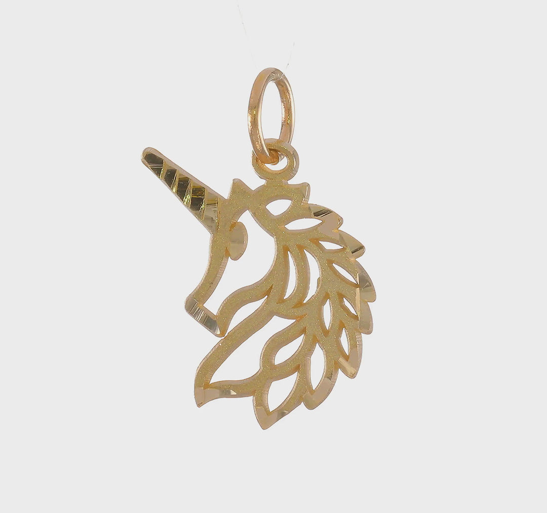 Colgante Cabeza de Unicornio en Oro Amarillo de 14K