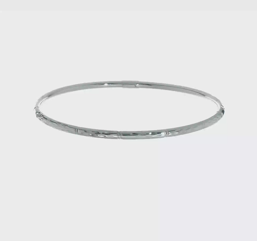 Pulsera Bangle de Oro Blanco de 14k Pulida con Corte de Diamante y Deslizable