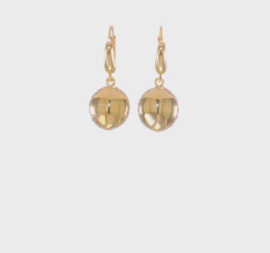 Aretes Colgantes Redondos Huecos con Cruce y Corte Diamante Pulidos de 14K Bicolor