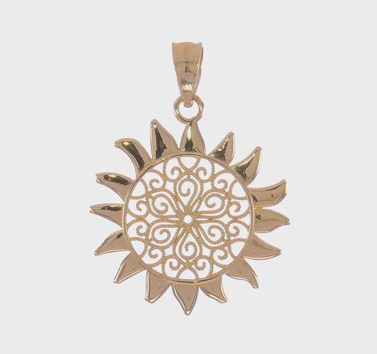 Dije de Sol Filigrana Pulida en Oro de 14K