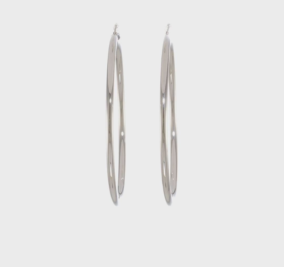 Aros Livianos de Tubo en Oro Blanco de 14k Pulidos (3mm x 65mm)