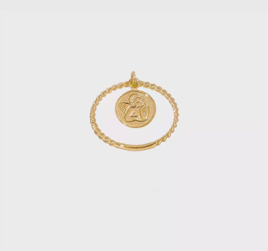 Anillo Infantil con Colgante de Ángel en Oro Amarillo Pulido de 14k