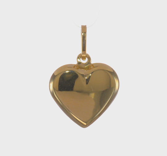 Dije de Corazón 3D Pufado Pulido en Oro Amarillo de 14K