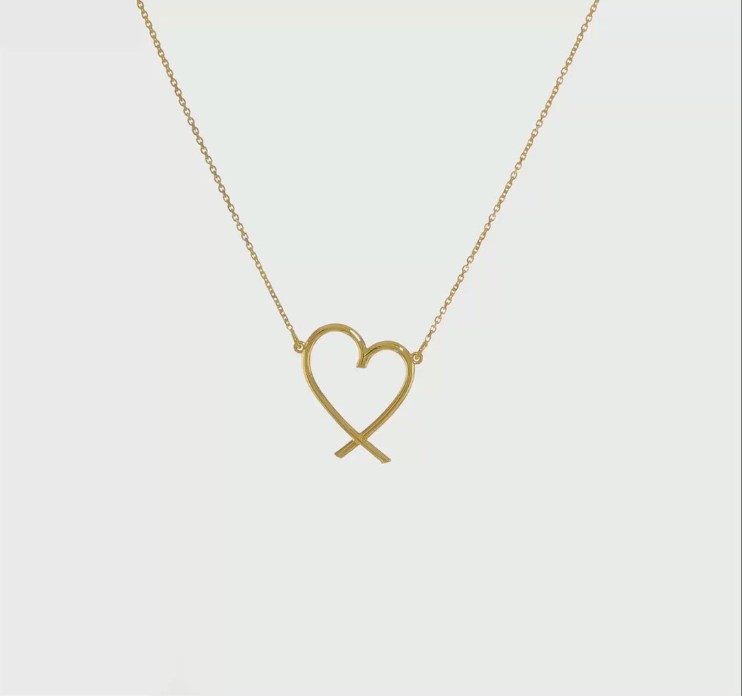 Collar de Corazón Abierto Pulido en Oro de 14k con Extensión de 2 pulgadas