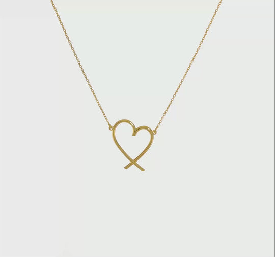 Collar de Corazón Abierto Pulido en Oro de 14k con Extensión de 2 pulgadas