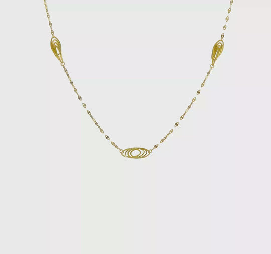 Collar de 14K Oro Amarillo con Eslabones Ovalados Decorativos