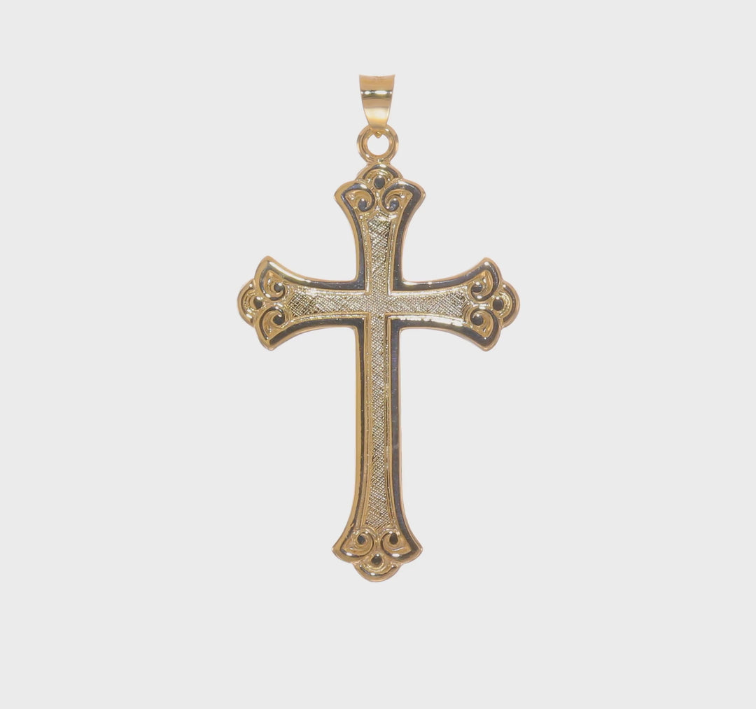 Colgante Cruz Fleur de Lis Sólida 14K Pulida y Texturizada