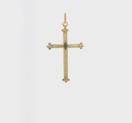 Colgante de Cruz de Forma Diamante en Oro Amarillo de 14k con Acabado Pulido y Texturizado