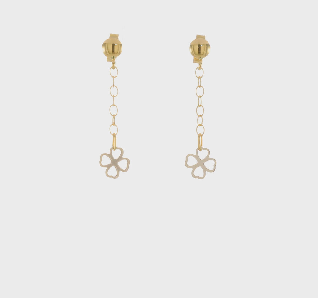 Aretes Colgantes en Forma de Flor en Oro Bicolor de 14k Pulido