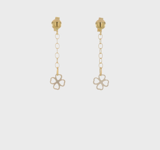 Aretes Colgantes en Forma de Flor en Oro Bicolor de 14k Pulido