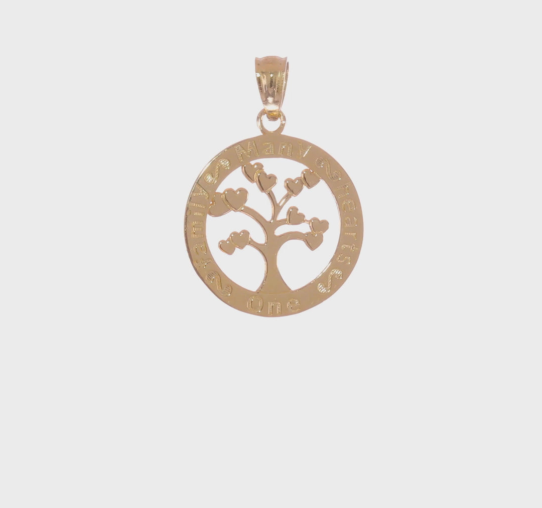 Colgante de Árbol "UNA FAMILIA MUCHOS CORAZONES" en Oro Pulido de 14K