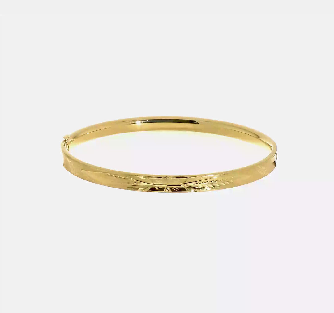 Brazalete Bisagra Cóncavo de Oro Amarillo 14K con Corte Diamantado y Tamaño Grande (5mm)