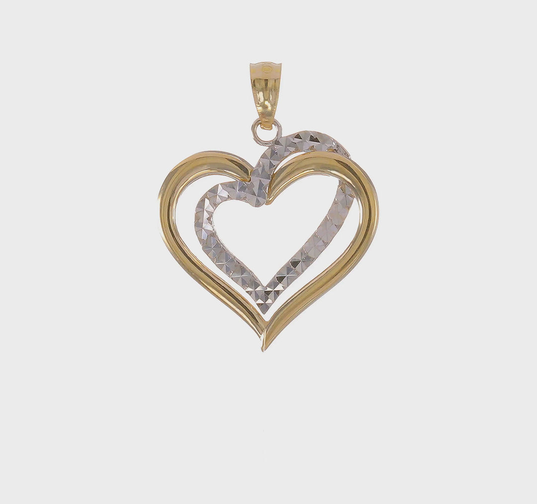 Colgante de Corazones Entretejidos Pulido con Corte de Diamante de Dos Tonos 14K