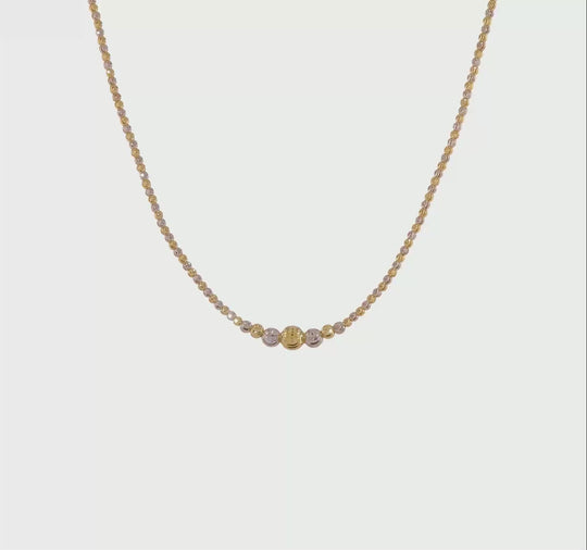 Collar de Oro de 14K Bicolor con Cuentas Pulidas y Corte Diamante - 17 Pulgadas