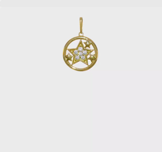 Colgante Circular con Estrellas y Circonia Cúbica (CZ) en Oro de 14k