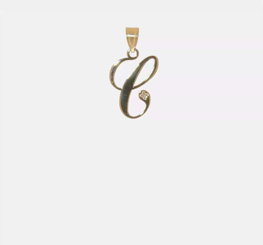 Colgante de Inicial "C" en Oro Amarillo de 14k con Diamante