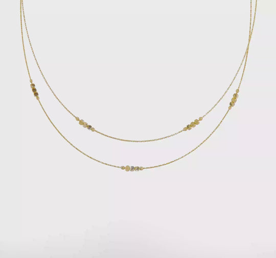 Collar Doble de Perlas 14K con Corte en Diamante y Extensión de 1 Pulgada