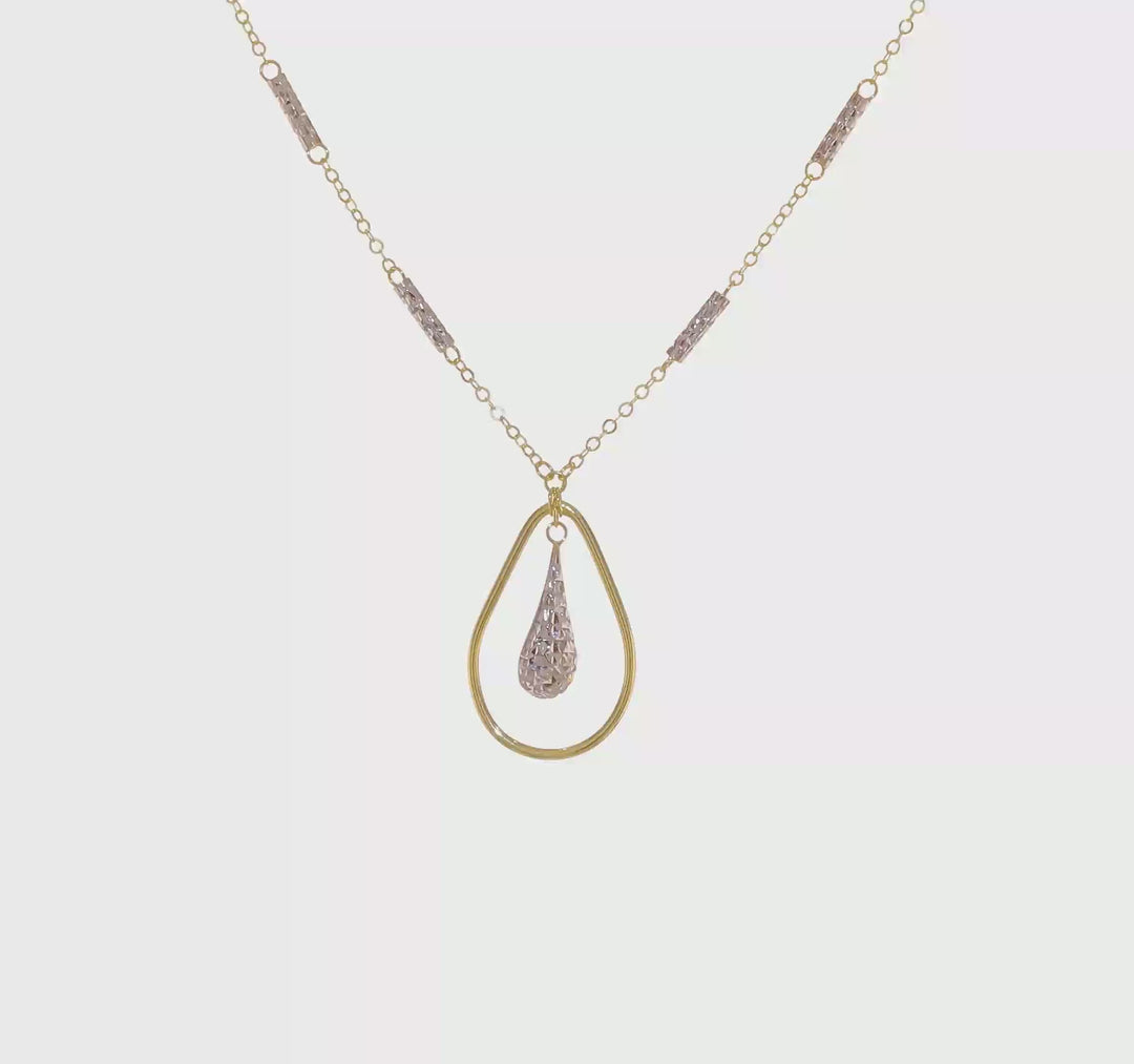 Collar Teardrop Pulido y Doble Tono 14K con Acabado Diamante