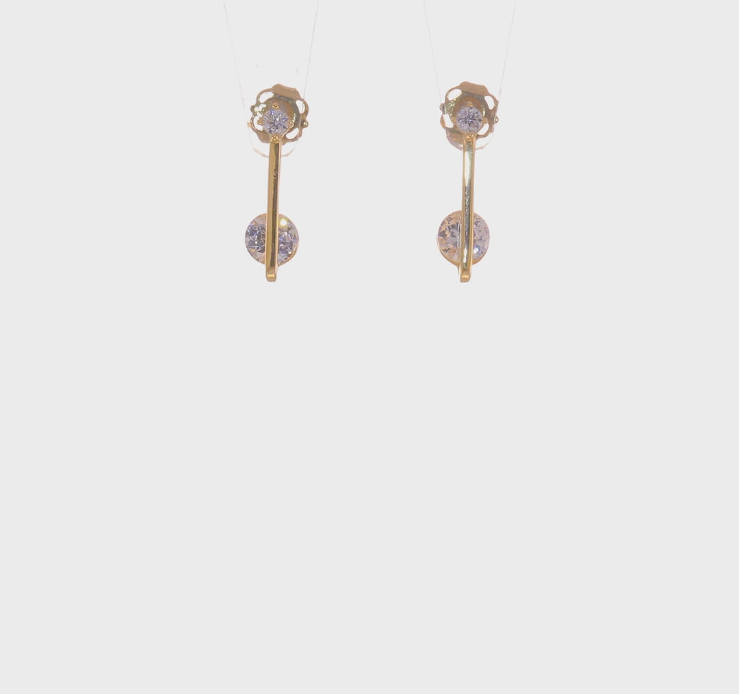 Aretes de Oro Amarillo de 14k con CZ Pulido de Poste Colgante