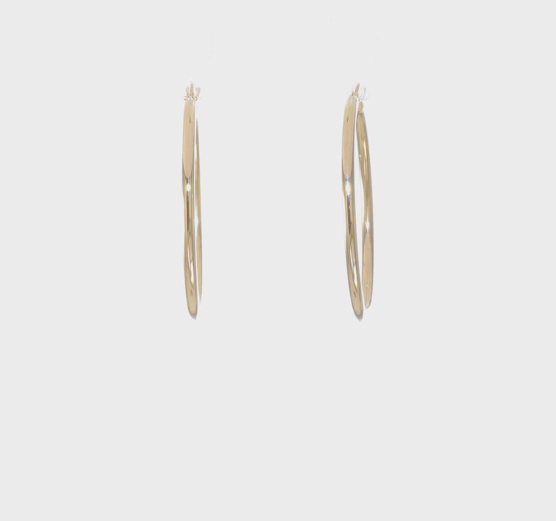 Pendientes de Aro Tubo Livianos Pulidos de Oro Amarillo de 14K de 2x35 mm