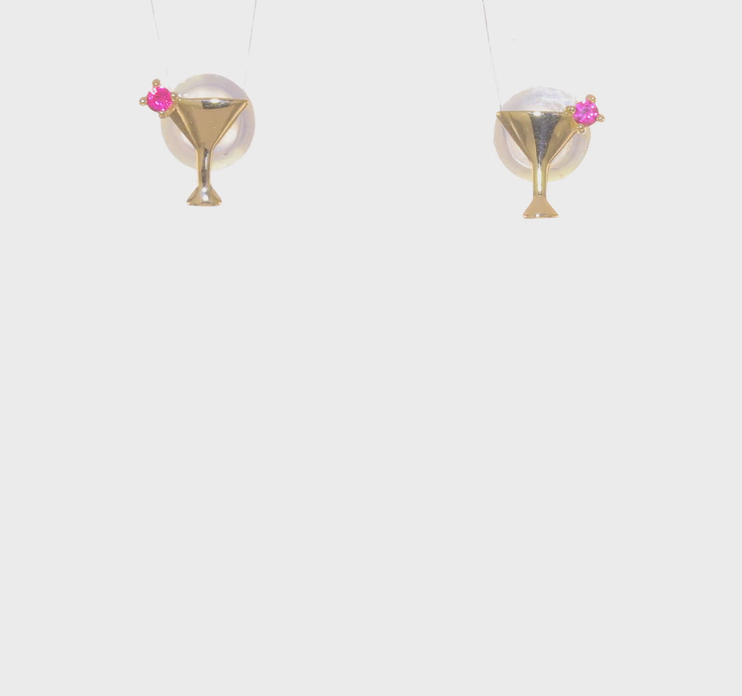 Pendientes de Botón con Circonia Cúbica (CZ) en Martini en Oro de 14k (Rosa/Rojo)