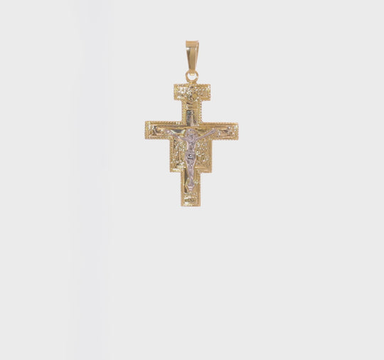 Colgante de Crucifijo Sólido en Oro de 14k Bicolor