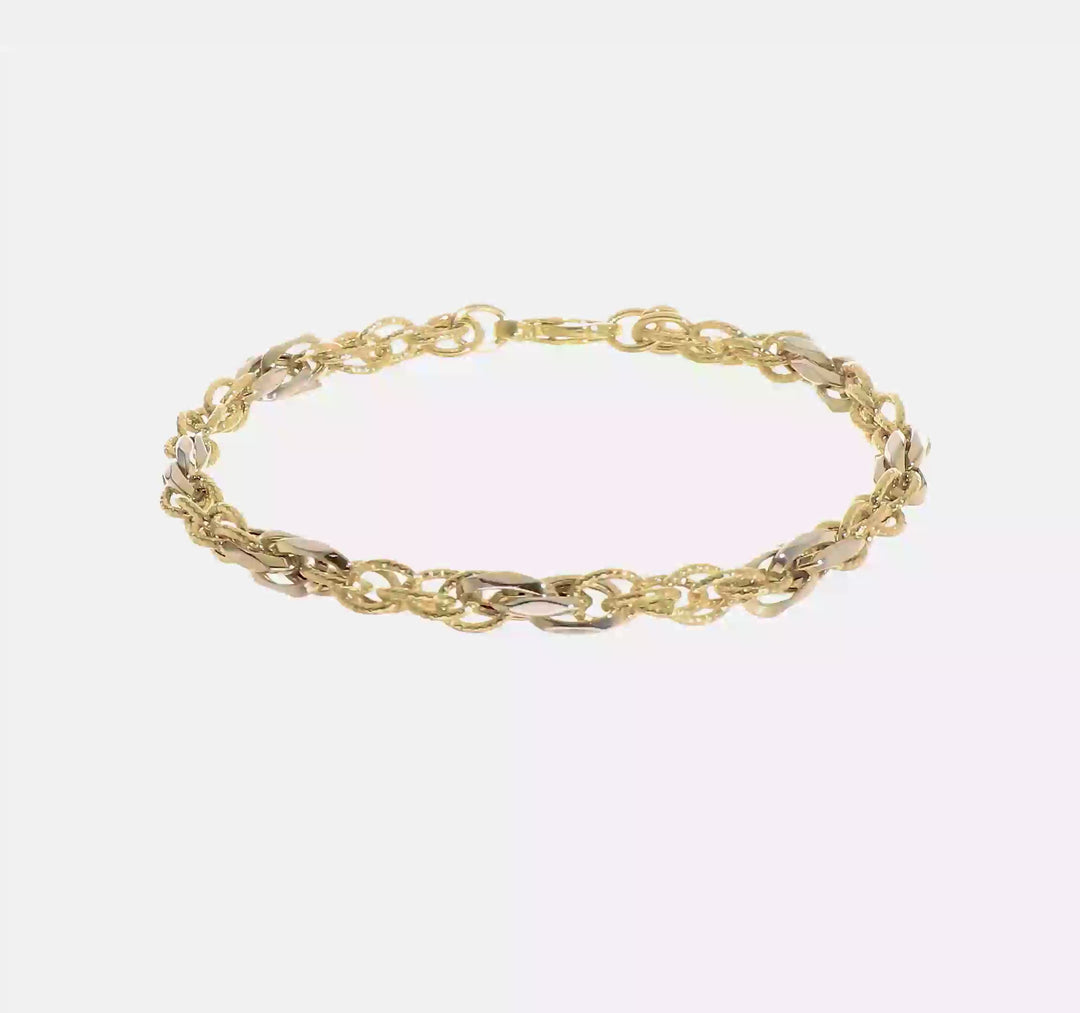 Pulsera 14K Oro Bicolor Pulido con Enlace Fancy