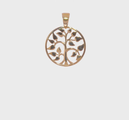 Colgante Árbol en Círculo de Oro Pulido de 14K