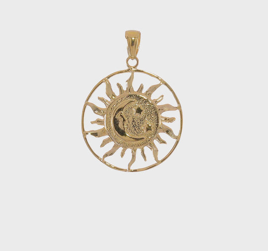 Dije de Sol con Luna y Estrellas en Oro Amarillo de 14K