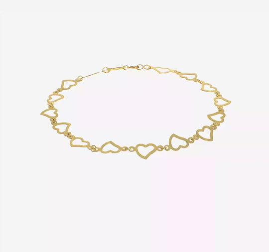 Brazalete de Corazones Abiertos Planos de 14K en Oro Amarillo