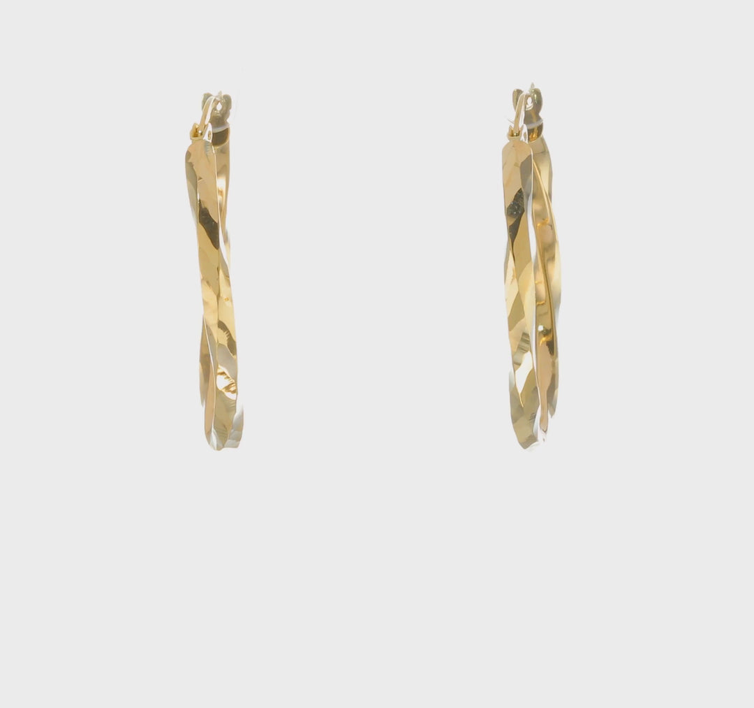 Pendientes de Aro Ovalados Retorcidos en Oro Amarillo de 14K de 2.5x20x29 mm