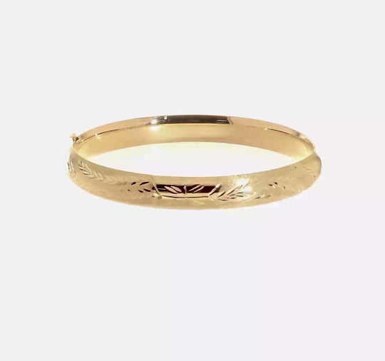 Brazalete Rígido con Bisagra Grabado Florentino de Oro Amarillo 14k (5/16 de pulgada)