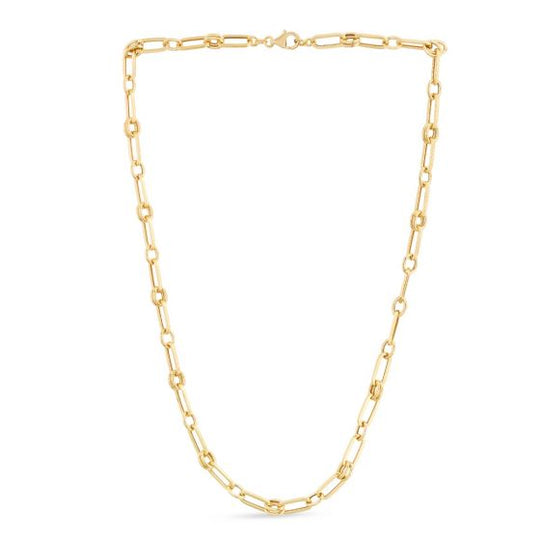 Collar de Eslabones Rondel con Clip de Papel en Oro Amarillo de 14 k