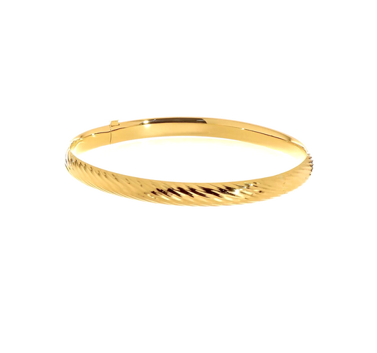 Pulsera Bangle de Oro Amarillo de 14k, 4/16", con Textura y Bisagra