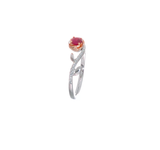 Anillo Pulido Bicolor de Rubí Rosa y Diamante en Oro de 14k