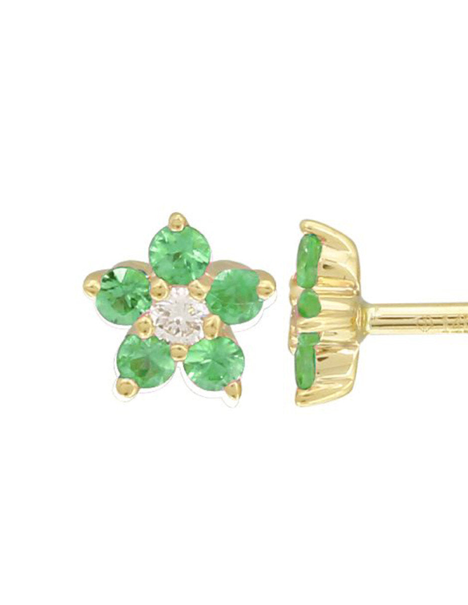 Aretes con Diamante y Tsavorite en Oro Amarillo de 14k