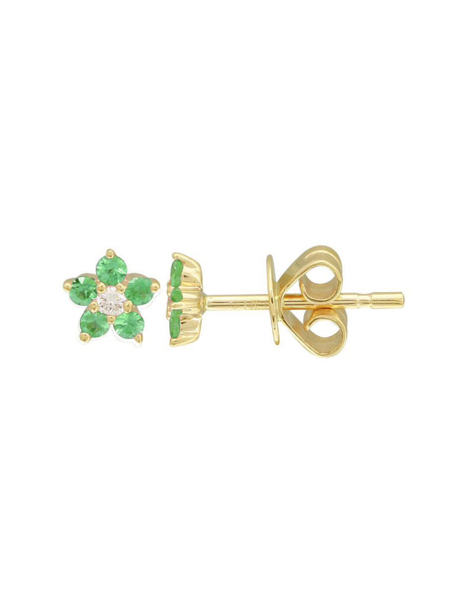 Aretes con Diamante y Tsavorite en Oro Amarillo de 14k